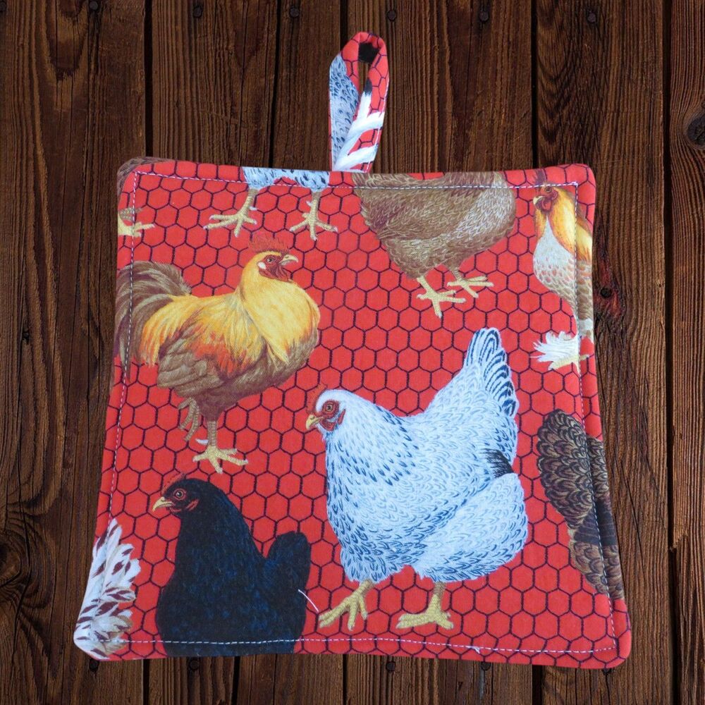 Handmade Potholder, Chickens